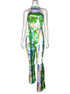 Green Tie-Dye Halter Jumpsuit