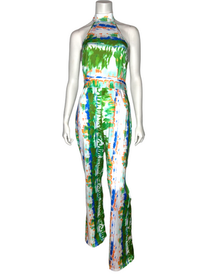 Green Tie-Dye Halter Jumpsuit