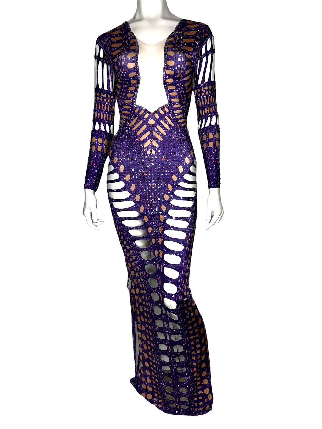 "Royal Pearlesque Crystal Cut Out Dress"