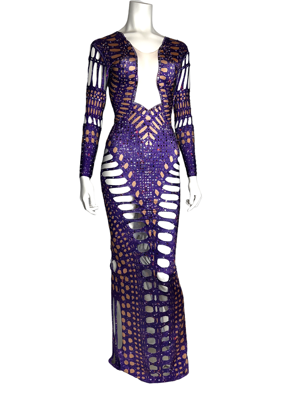 "Royal Pearlesque Crystal Cut Out Dress"